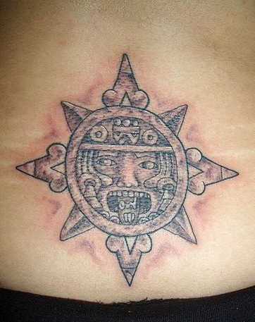 Aztec mayan inca sun back tattoo 11