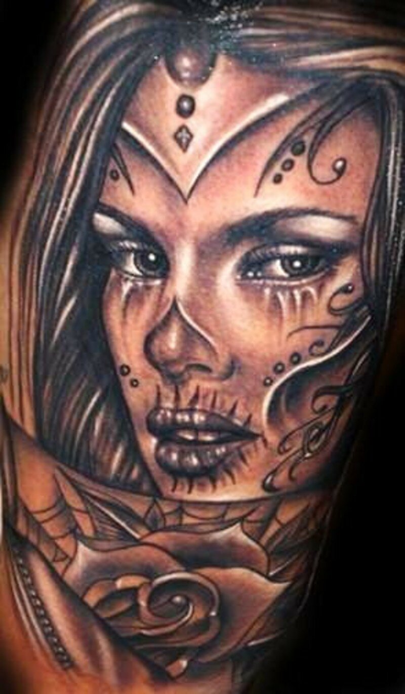 Girl Face Day of the dead tattoo 34