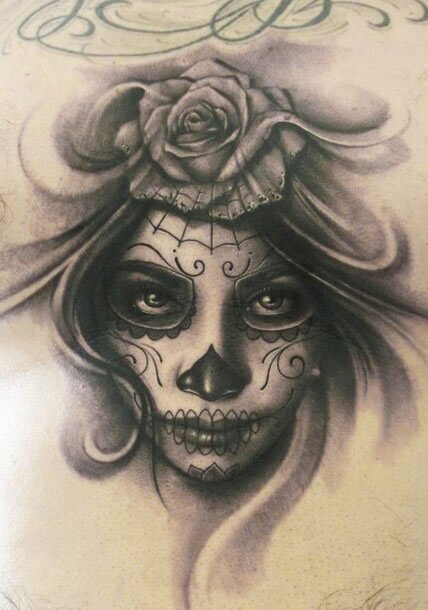 Girl face Day of the dead tattoo 28