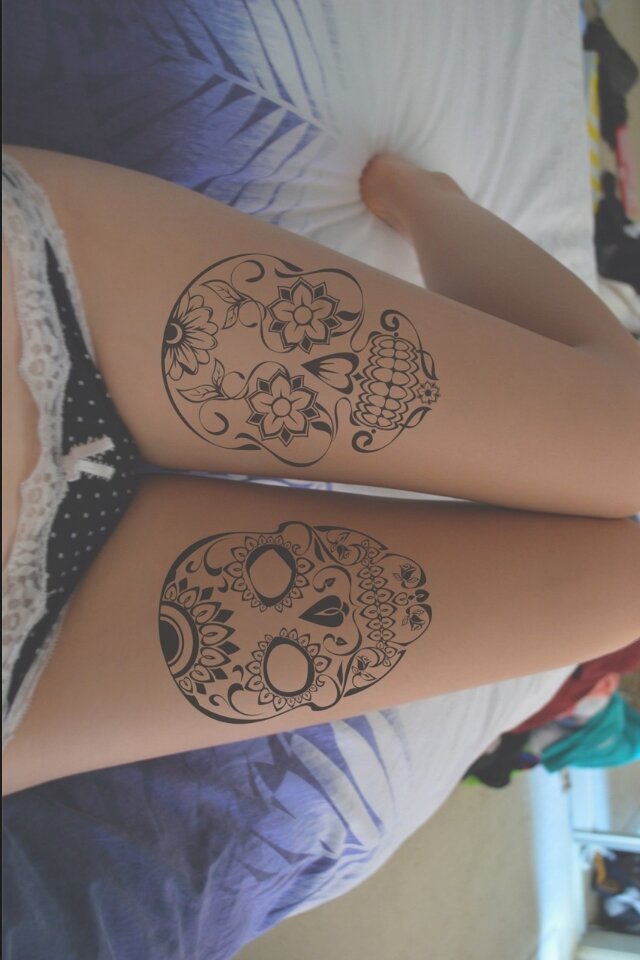 Girl legs Day of the dead tattoo 24