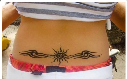 Sun water tribal Lower back tattoo 17