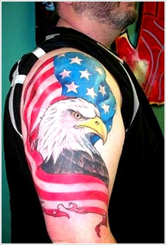 Eagle with flag designed tattoo 16