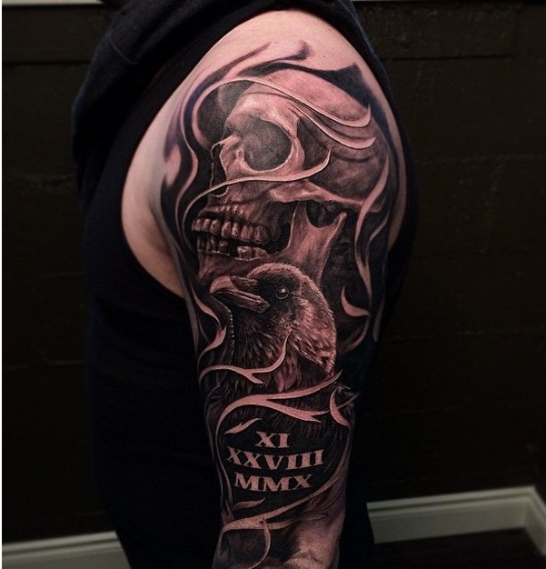 3D Skull with eagle tattoo