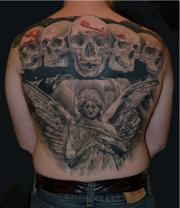Angel and skull tattoo