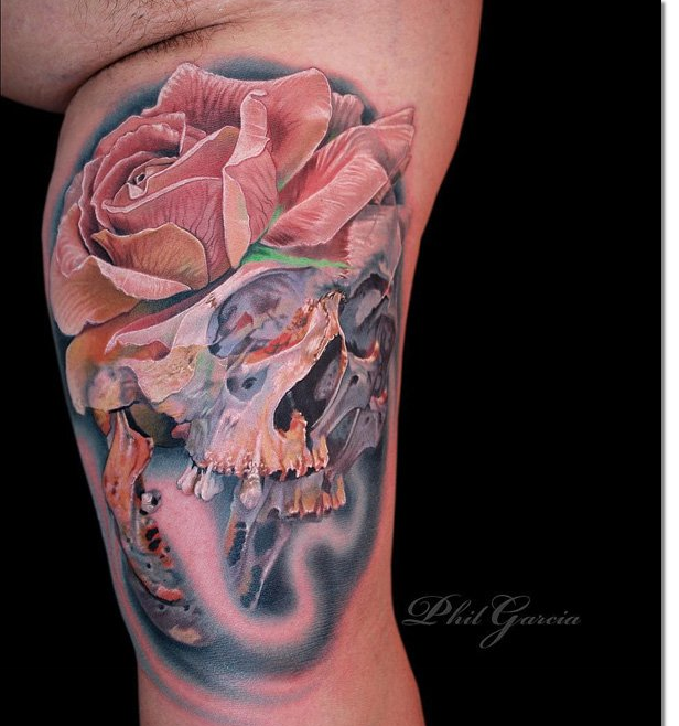 Skul and rose tattoo