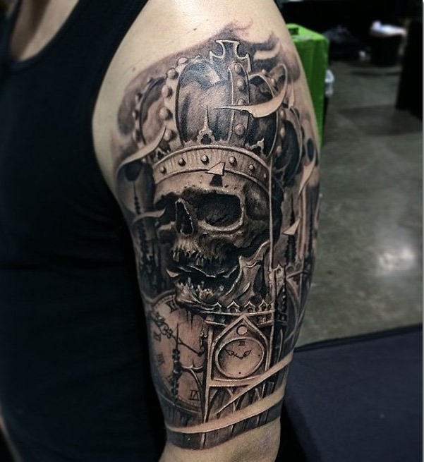 Skull and crown tattoo