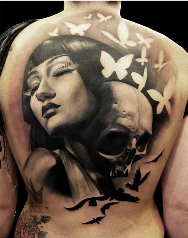 Skull and girl tattoo