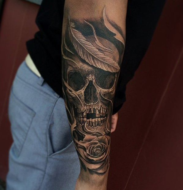 Skull tattoo on sleeve for men