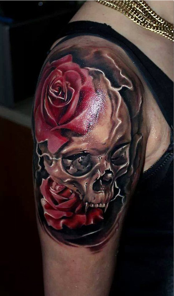 Skull with rose tattoo
